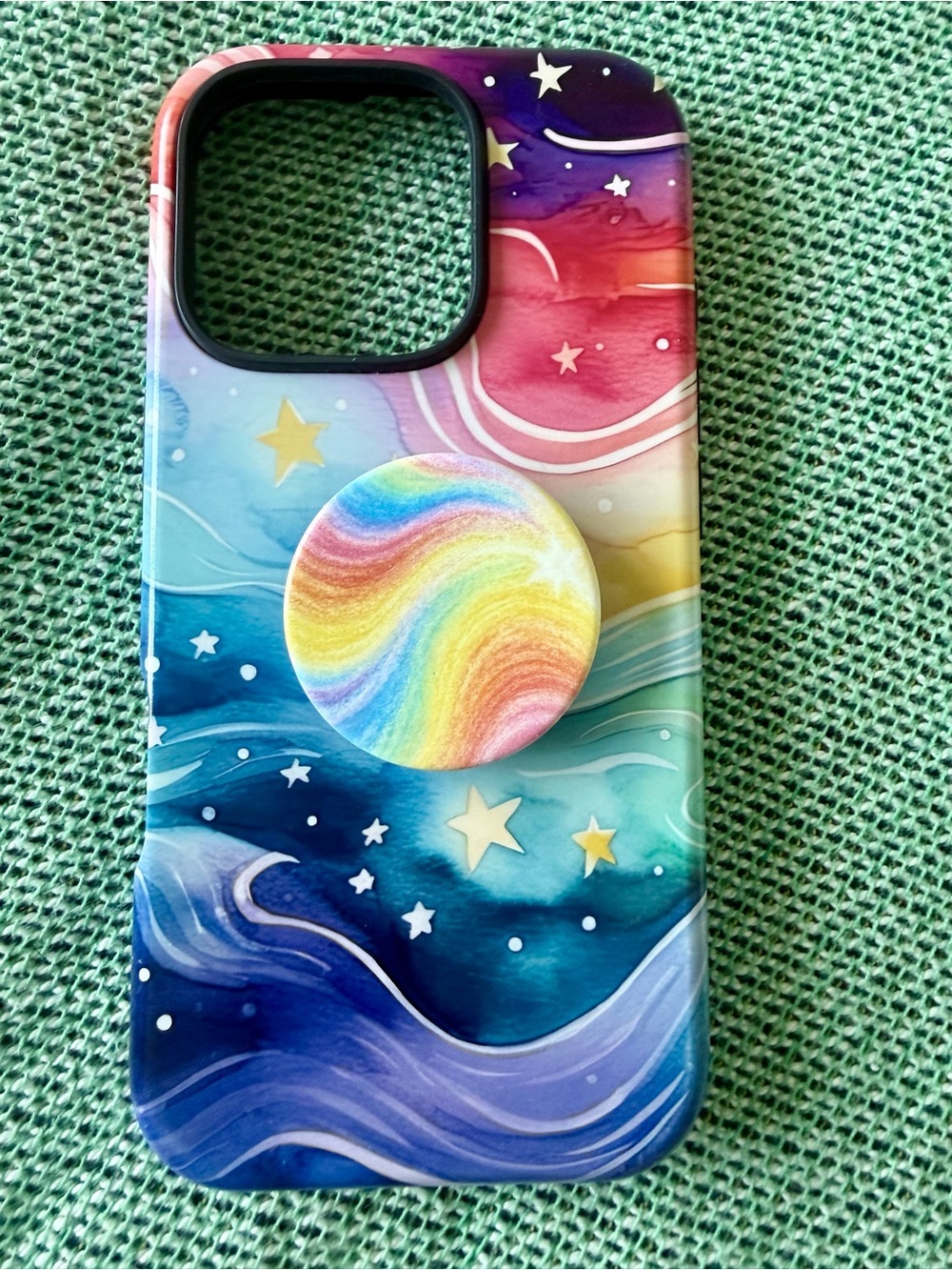 Stringberry iPhone 16 Multicolor Galaxy Wave Phone Case with Matching Pop Socket